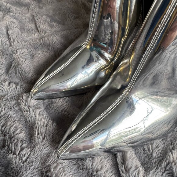 Women Go-Go Disco Glam Western Pointed Toe Stiletto Heel Boot Silver Metallic 8 - Picture 12 of 14
